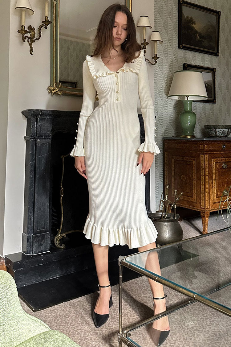 Rhea — Robe pull midi à col Claudine — Amielle Paris
