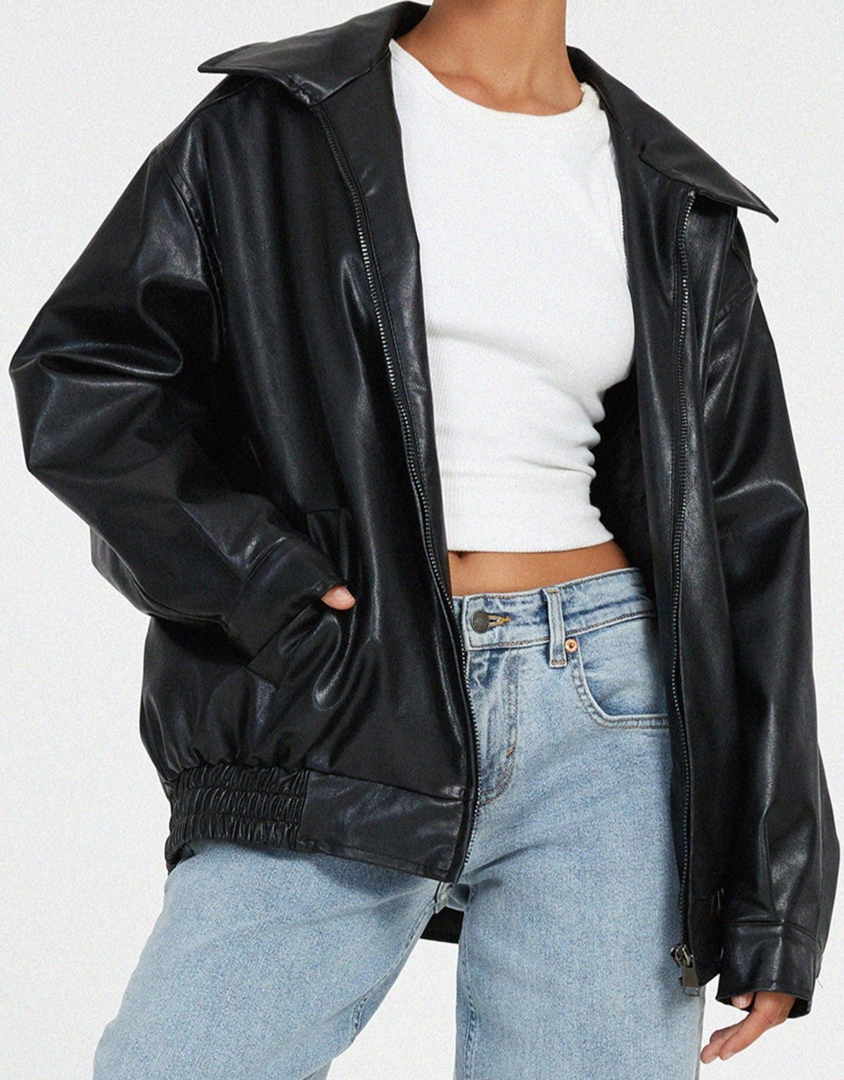 Veste ample aspect cuir à col rabattu — Amielle Paris