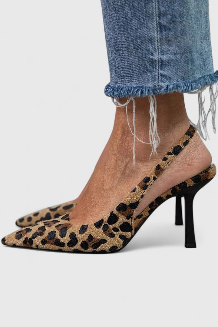 Escarpins léopard à bride arrière et talon fin — Amielle Paris