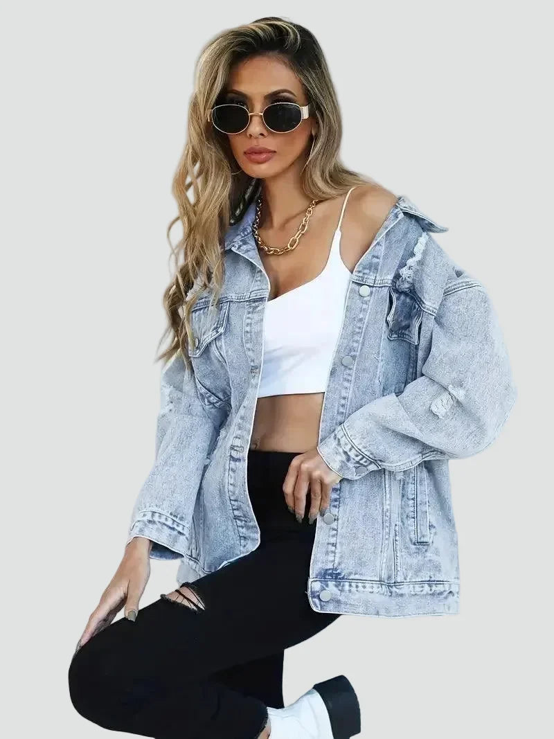 Veste ample en jean à détails usés — Amielle Paris