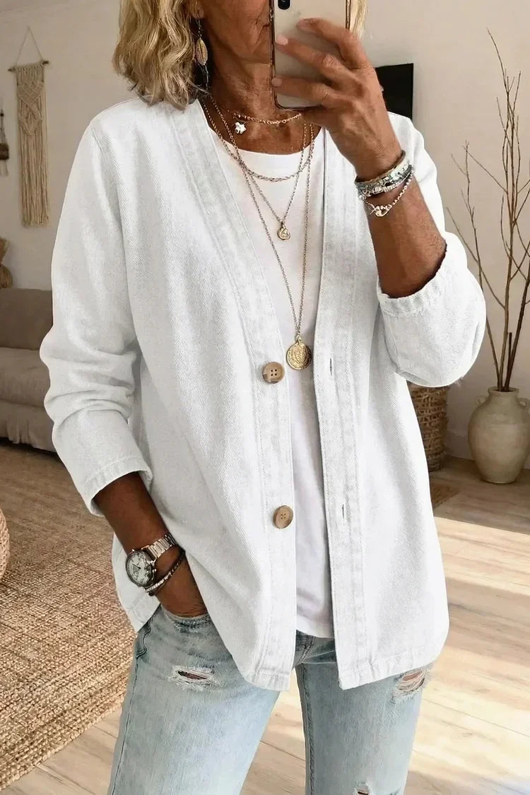 Veste en denim délavé à coupe décontractée — Amielle Paris