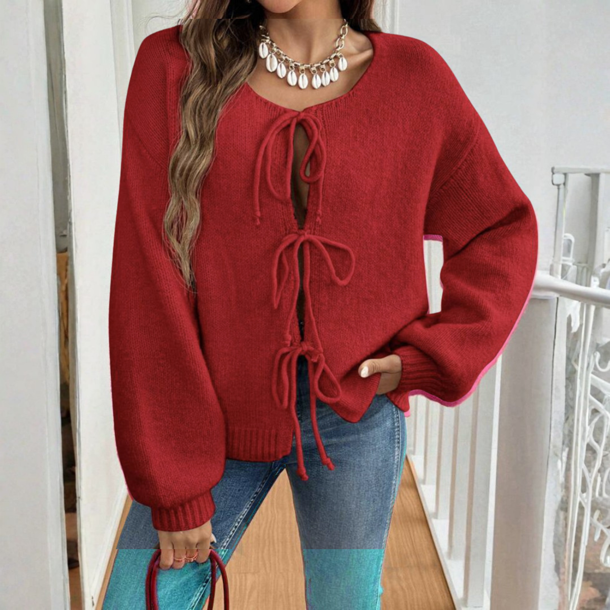 Gilet à liens noués et encolure ronde — Amielle Paris