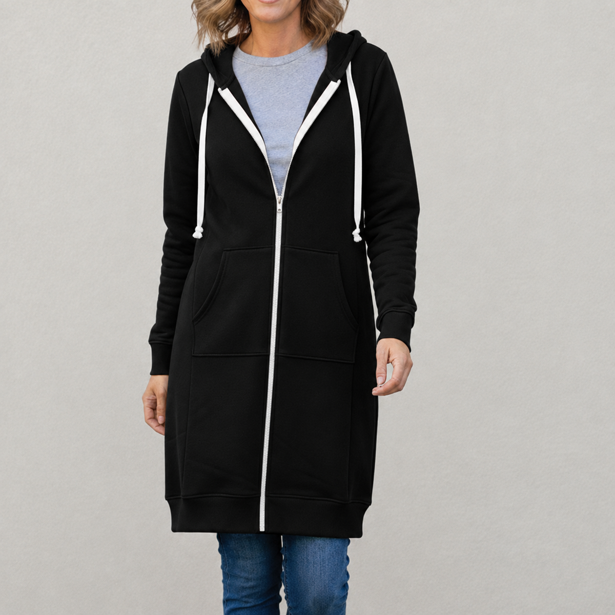 Maya — Sweat long zippé à capuche — Amielle Paris