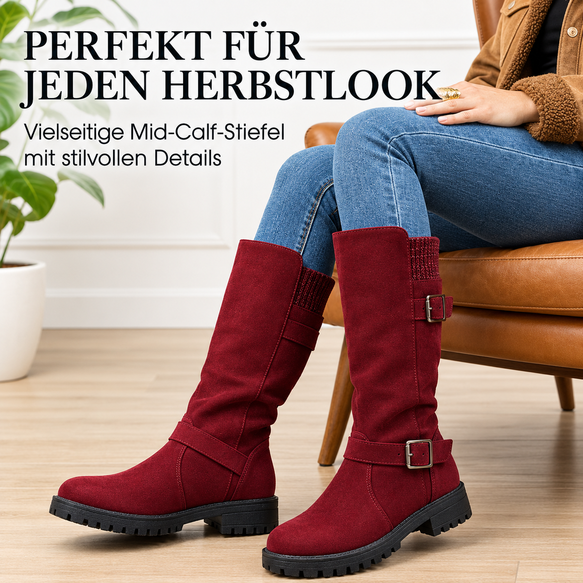 Xenia — Bottes aspect daim à boucles décoratives — Amielle Paris