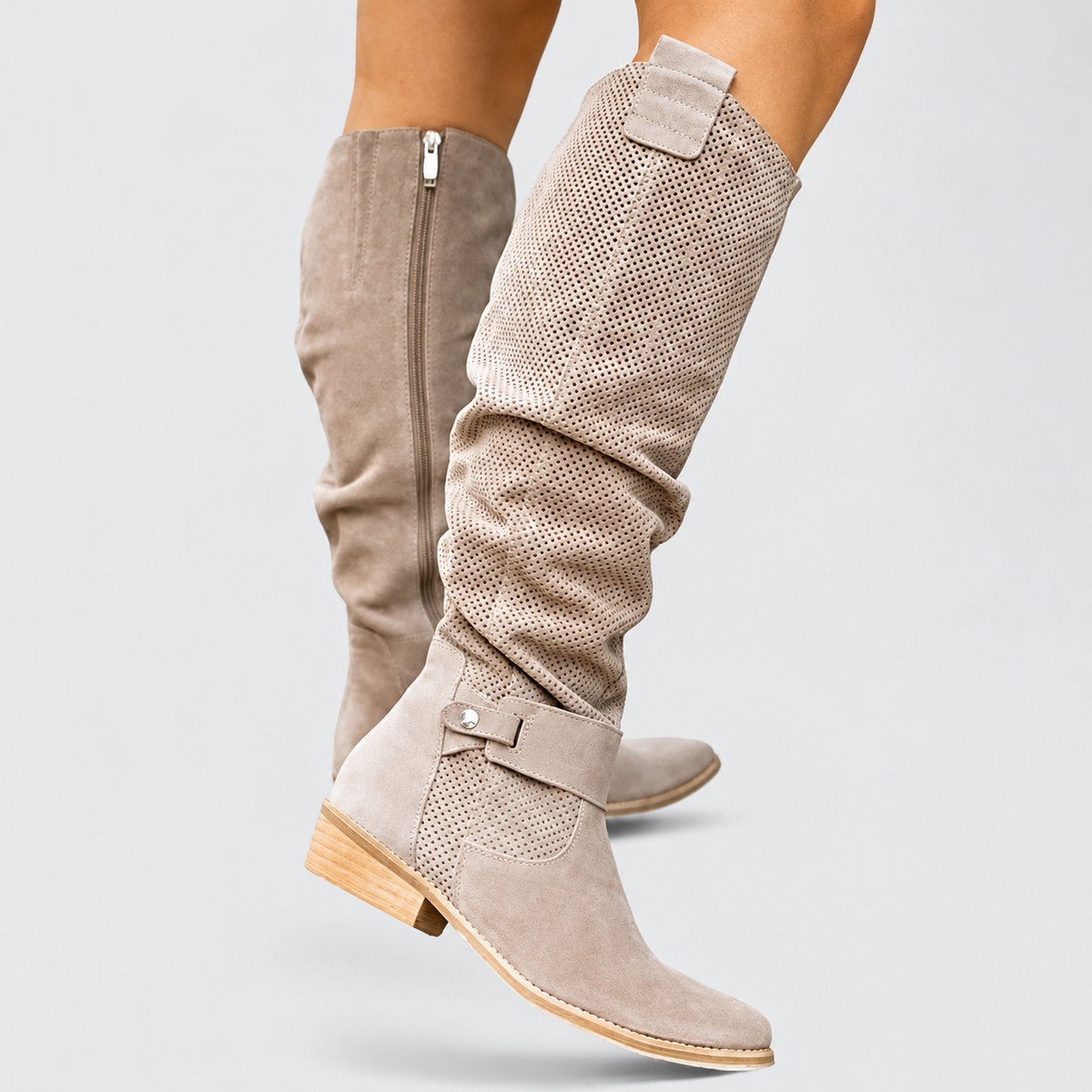 Wendy — Bottes hautes plissées à zip latéral — Amielle Paris