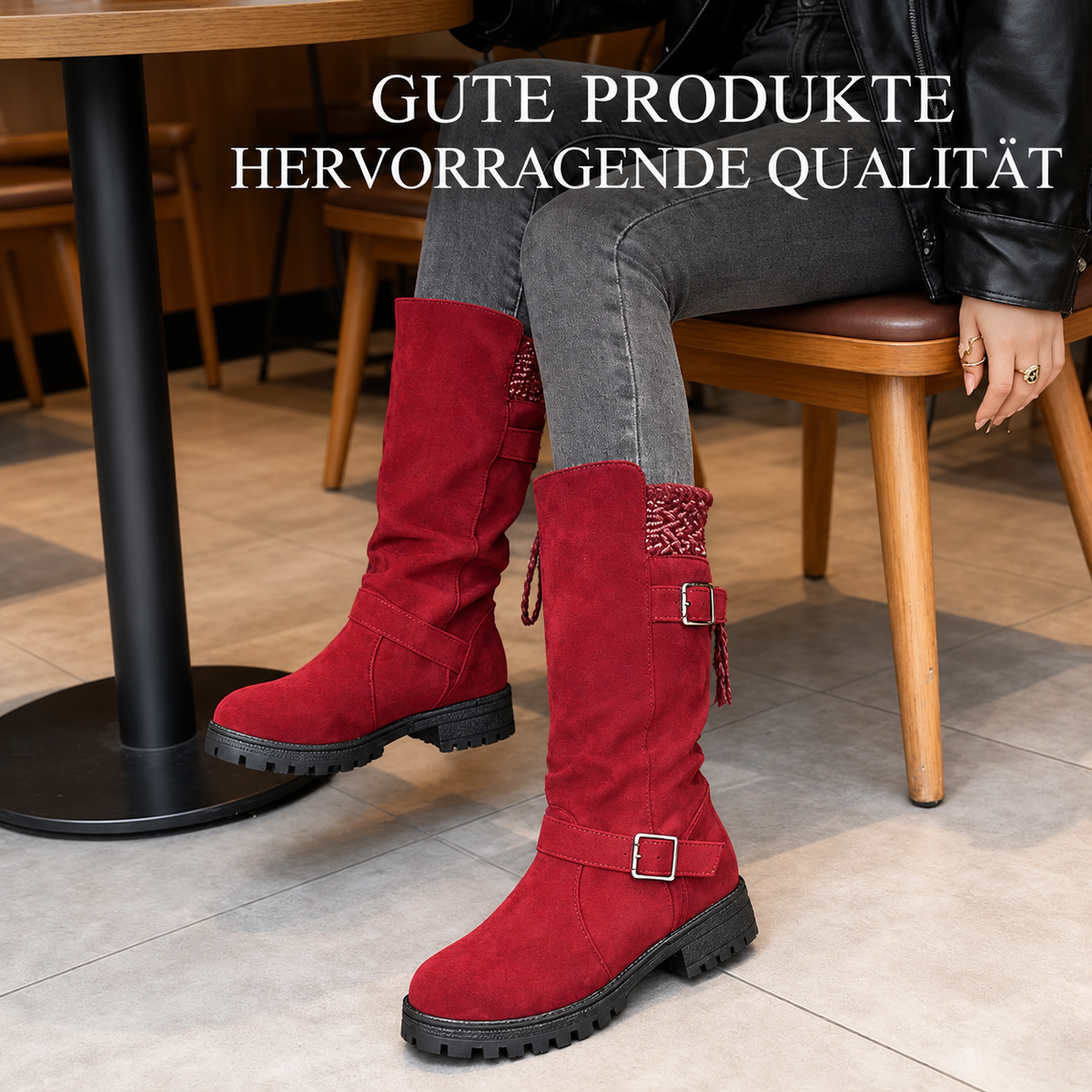 Xenia — Bottes aspect daim à boucles décoratives — Amielle Paris