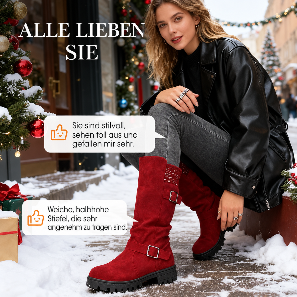 Xenia — Bottes aspect daim à boucles décoratives — Amielle Paris