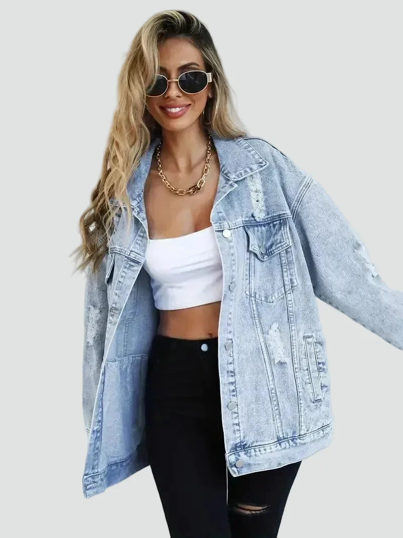 Veste ample en jean à détails usés — Amielle Paris