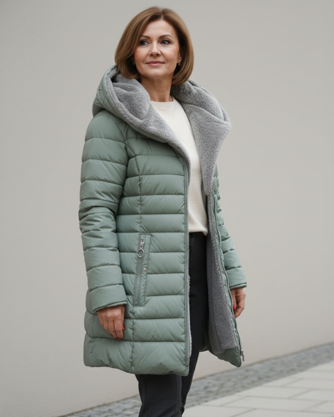 Giselle — Doudoune longue à capuche doublée polaire — Amielle Paris