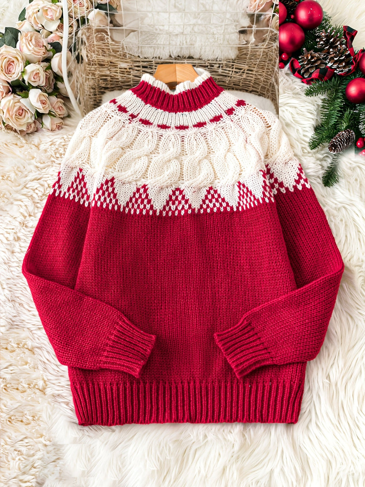 Pull de Noël jacquard à col montant — Amielle Paris