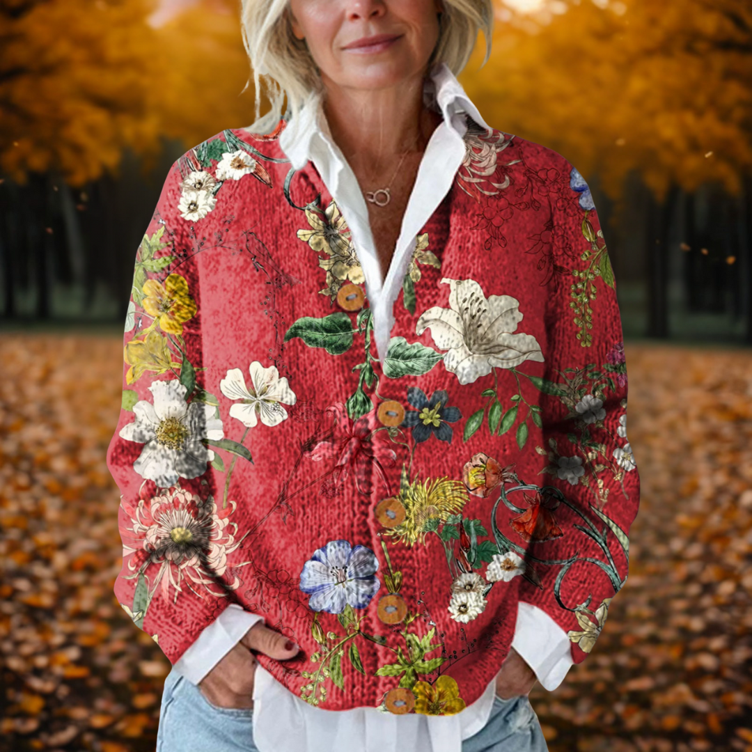 Gilet boutonné à fleurs et col chemise — Amielle Paris