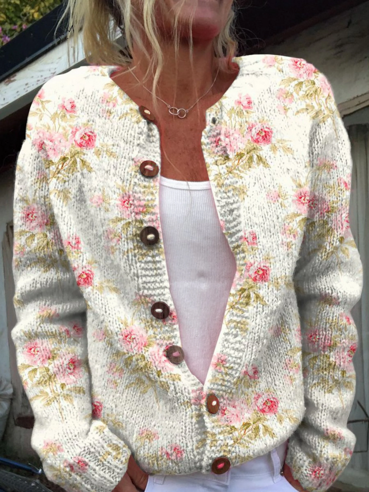Ninon | Cardigan à fleurs roses