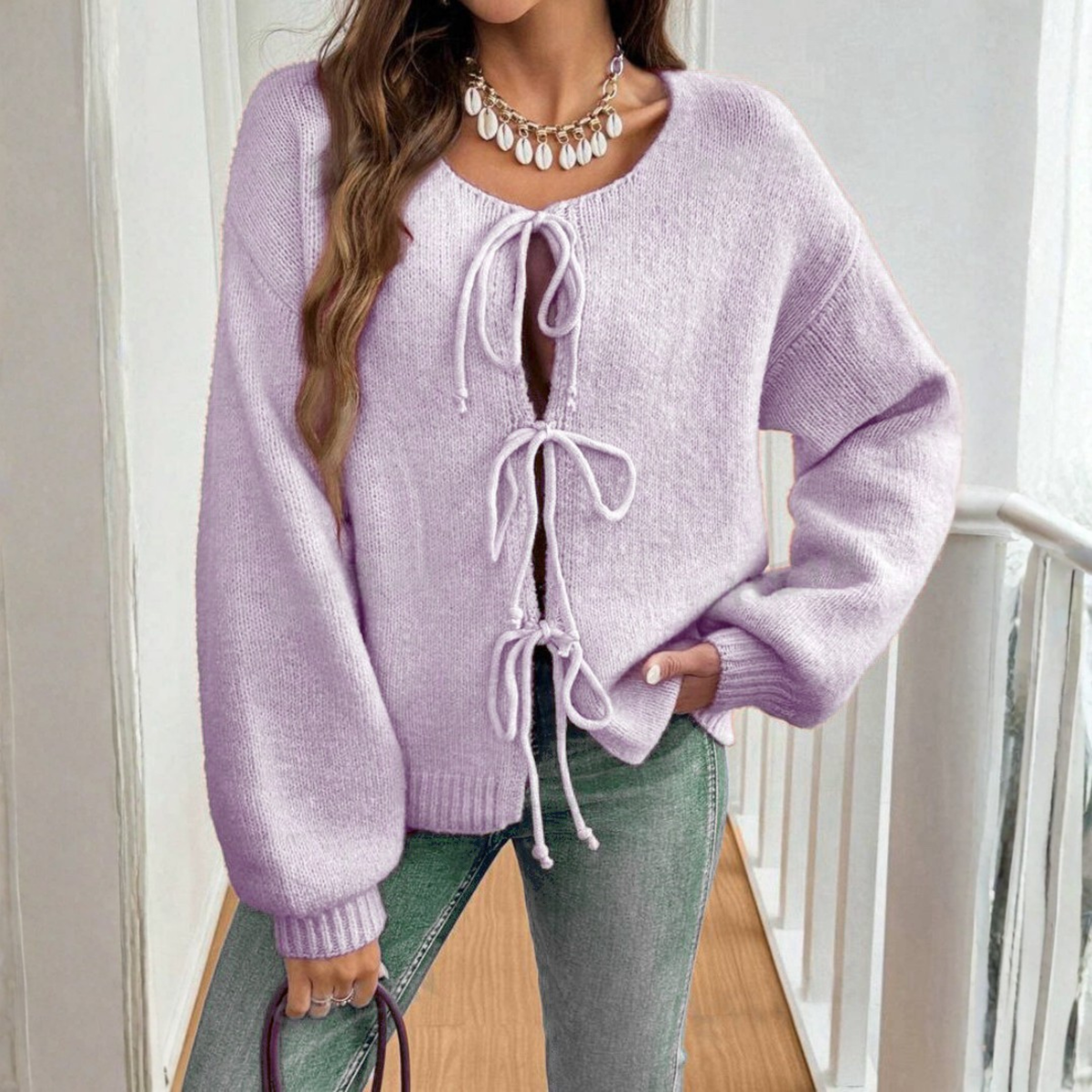 Gilet à liens noués et encolure ronde — Amielle Paris