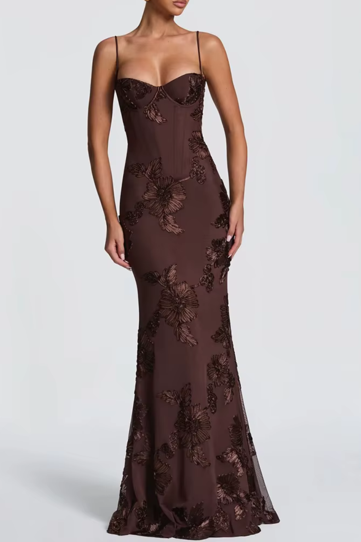 Seraphina — Robe longue à broderies florales — Amielle Paris