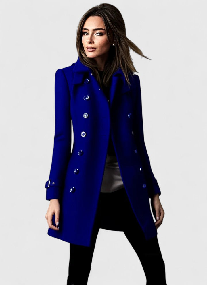 Manteau long croisé à boutons dorés — Amielle Paris