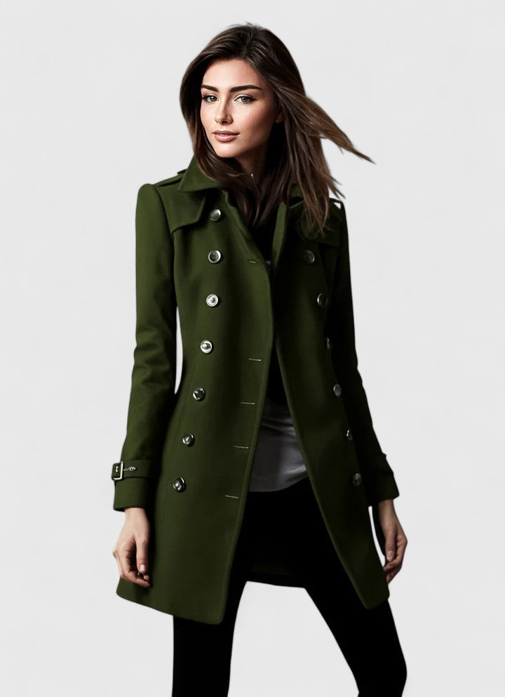 Manteau long croisé à boutons dorés — Amielle Paris