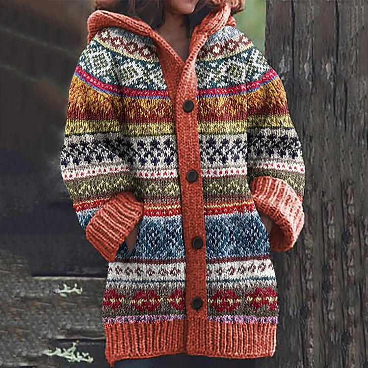 Gilet jacquard à capuche et boutons — Amielle Paris
