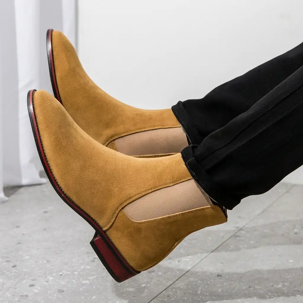 Bottines Chelsea aspect daim à empiècements élastiques — Amielle Paris