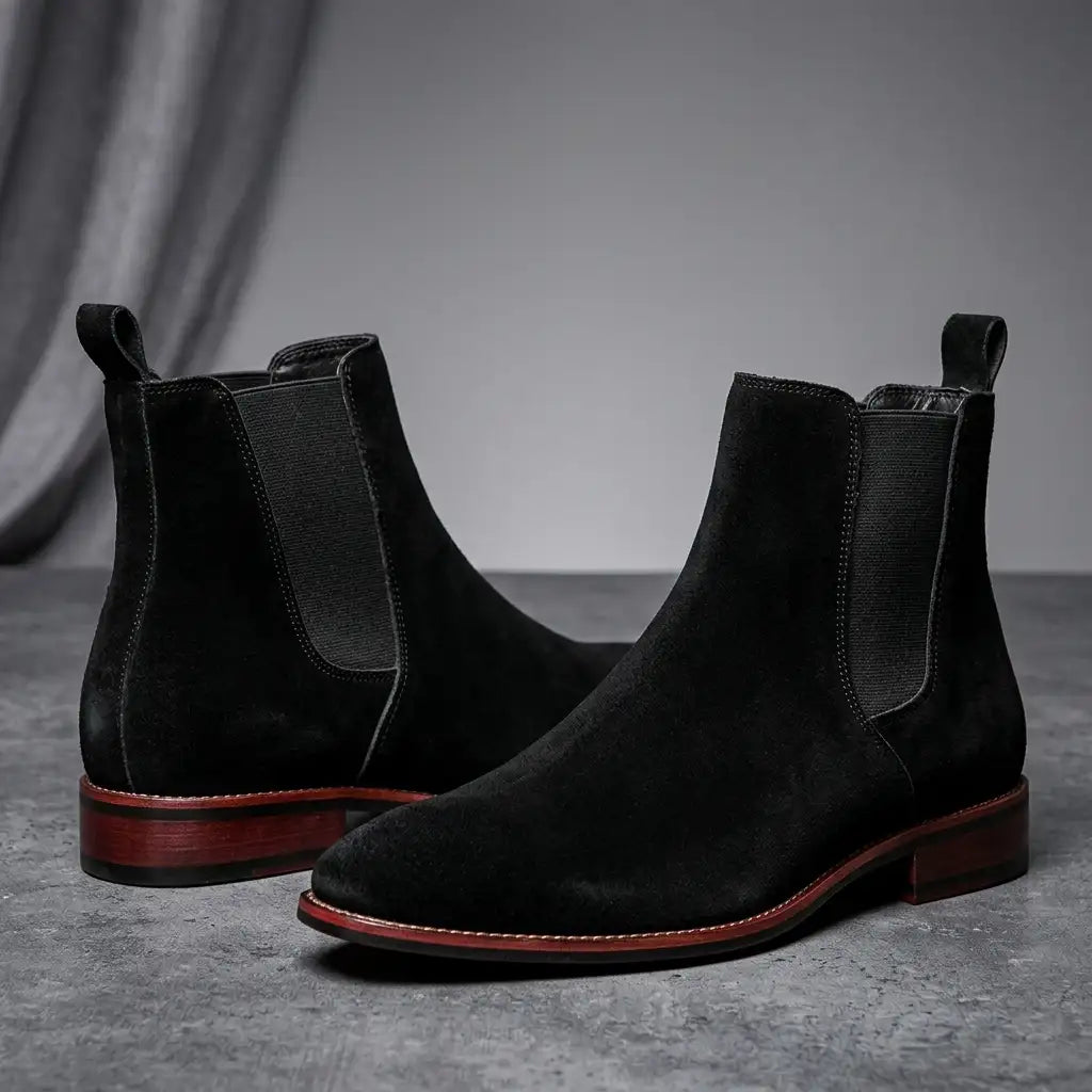 Bottines Chelsea aspect daim à empiècements élastiques — Amielle Paris