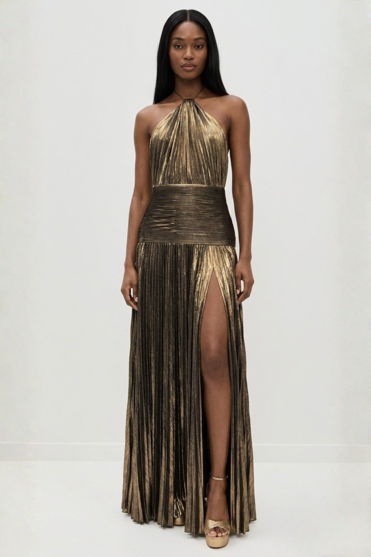 Robe longue plissée métallisée — Aurelia — Amielle Paris