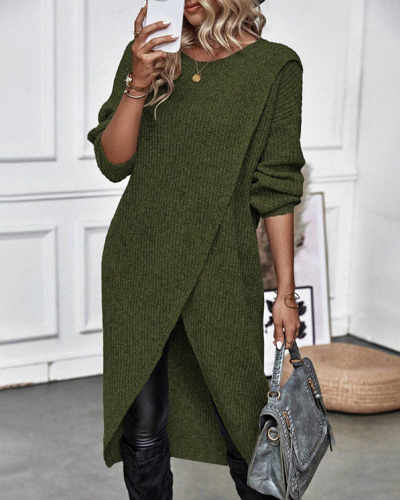 Elowen — Robe pull à devant croisé asymétrique — Amielle Paris