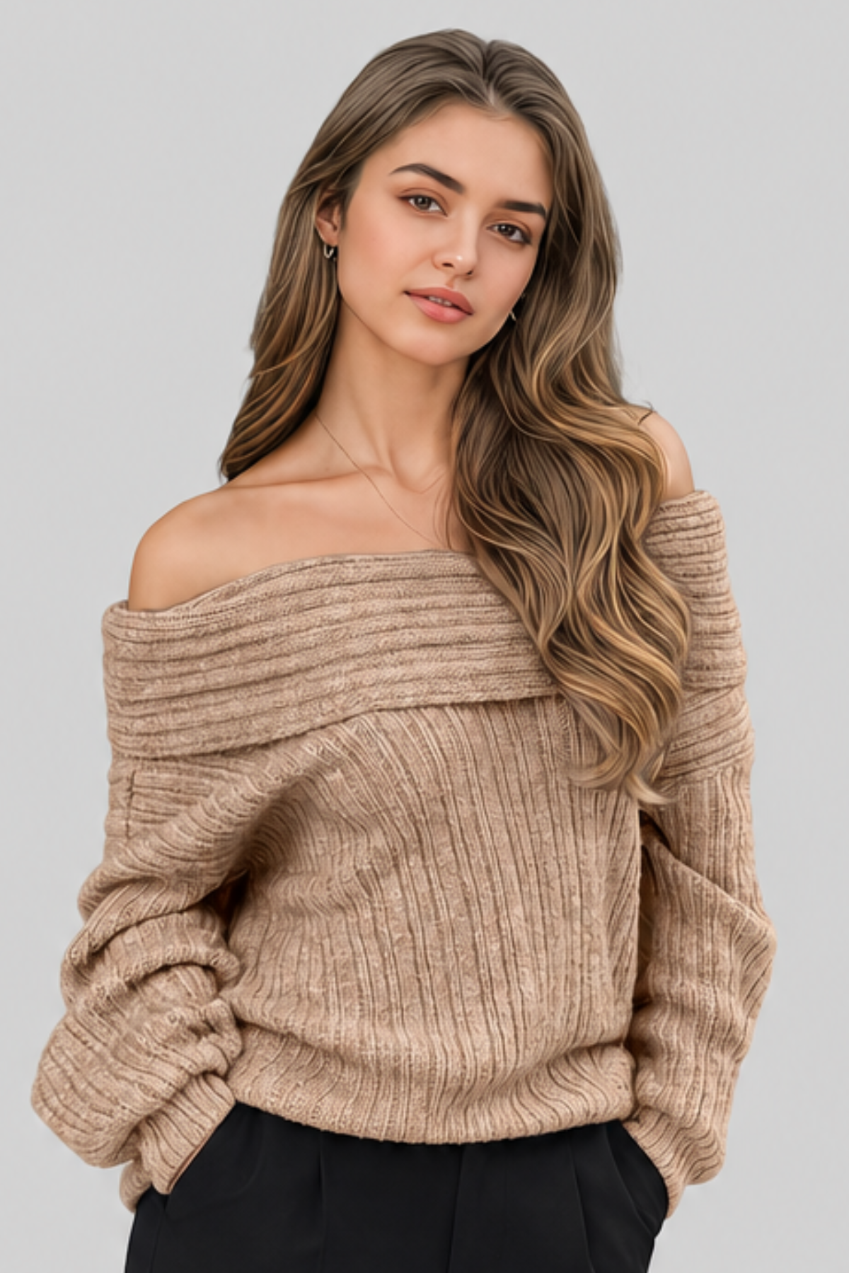 Pull côtelé à épaules dénudées — Signa — Amielle Paris