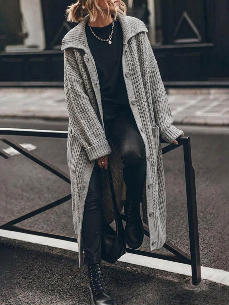 Ruby — Cardigan long côtelé à col châle — Amielle Paris