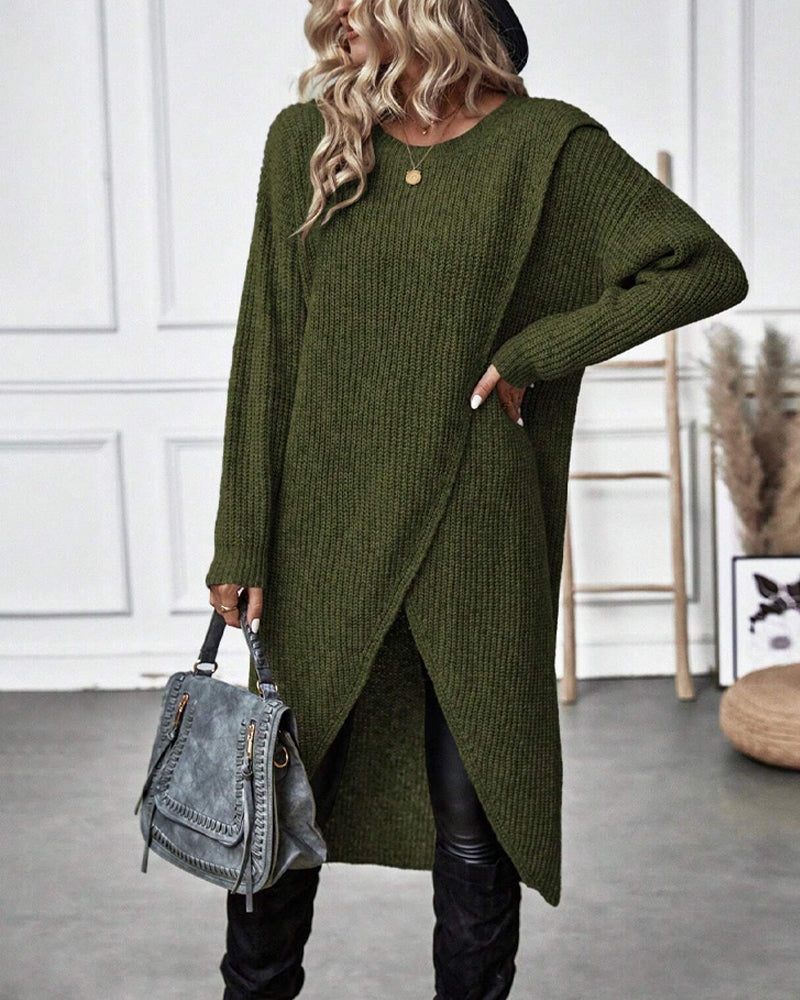 Elowen — Robe pull à devant croisé asymétrique — Amielle Paris