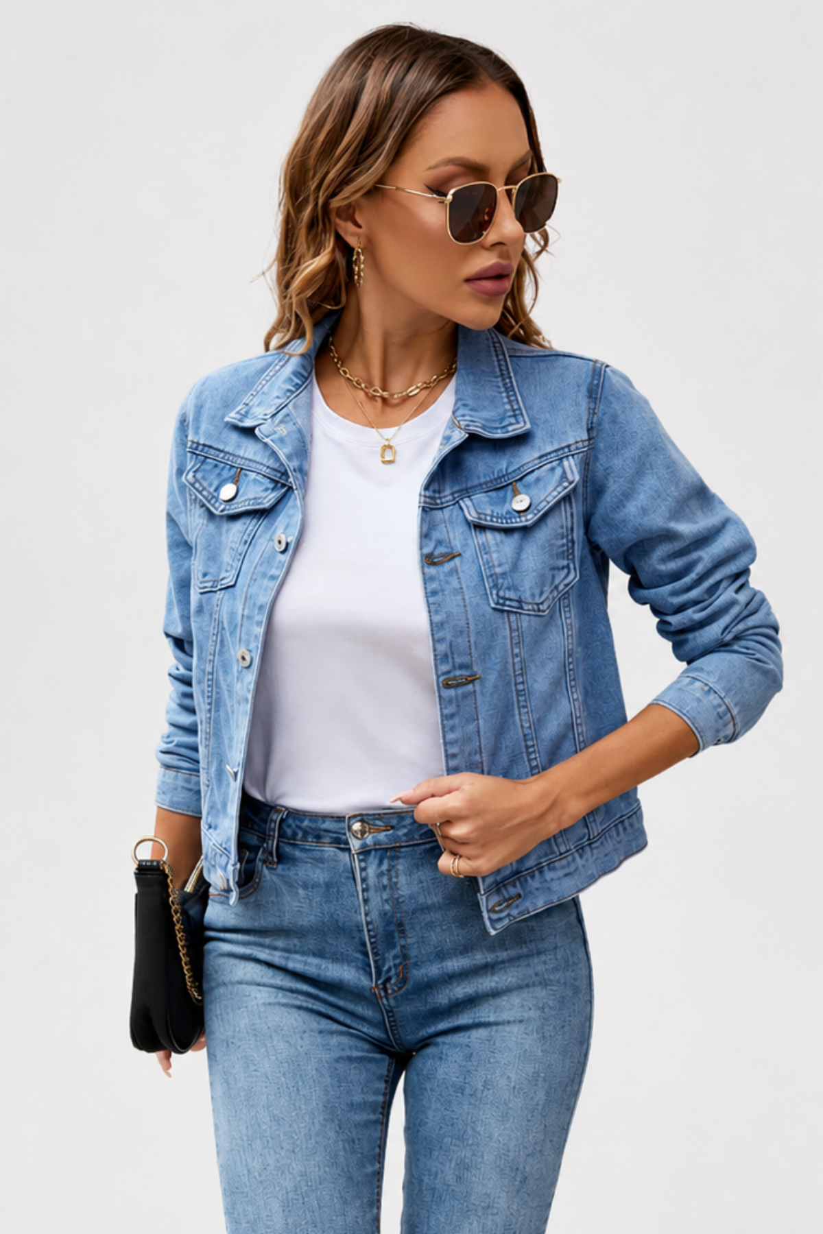 Lou — Veste en jean délavé à col chemise — Amielle Paris
