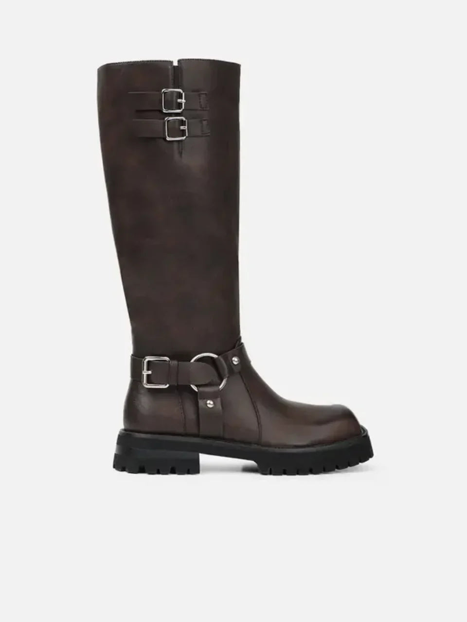Bottes biker à plateforme et boucles