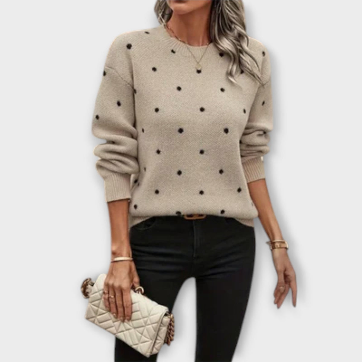Ava | Pull beige à pois