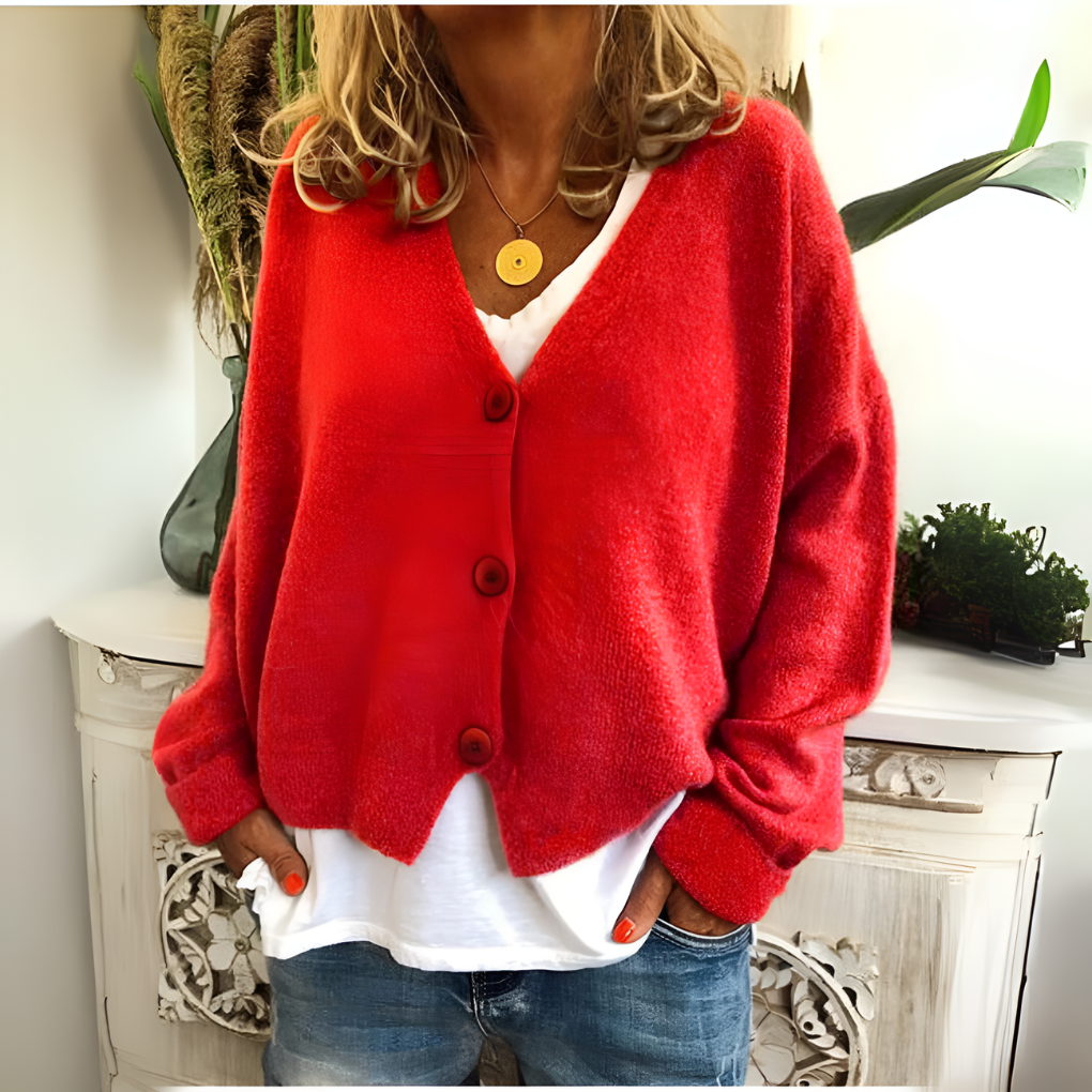 Claire — Cardigan boutonné à col V — Amielle Paris