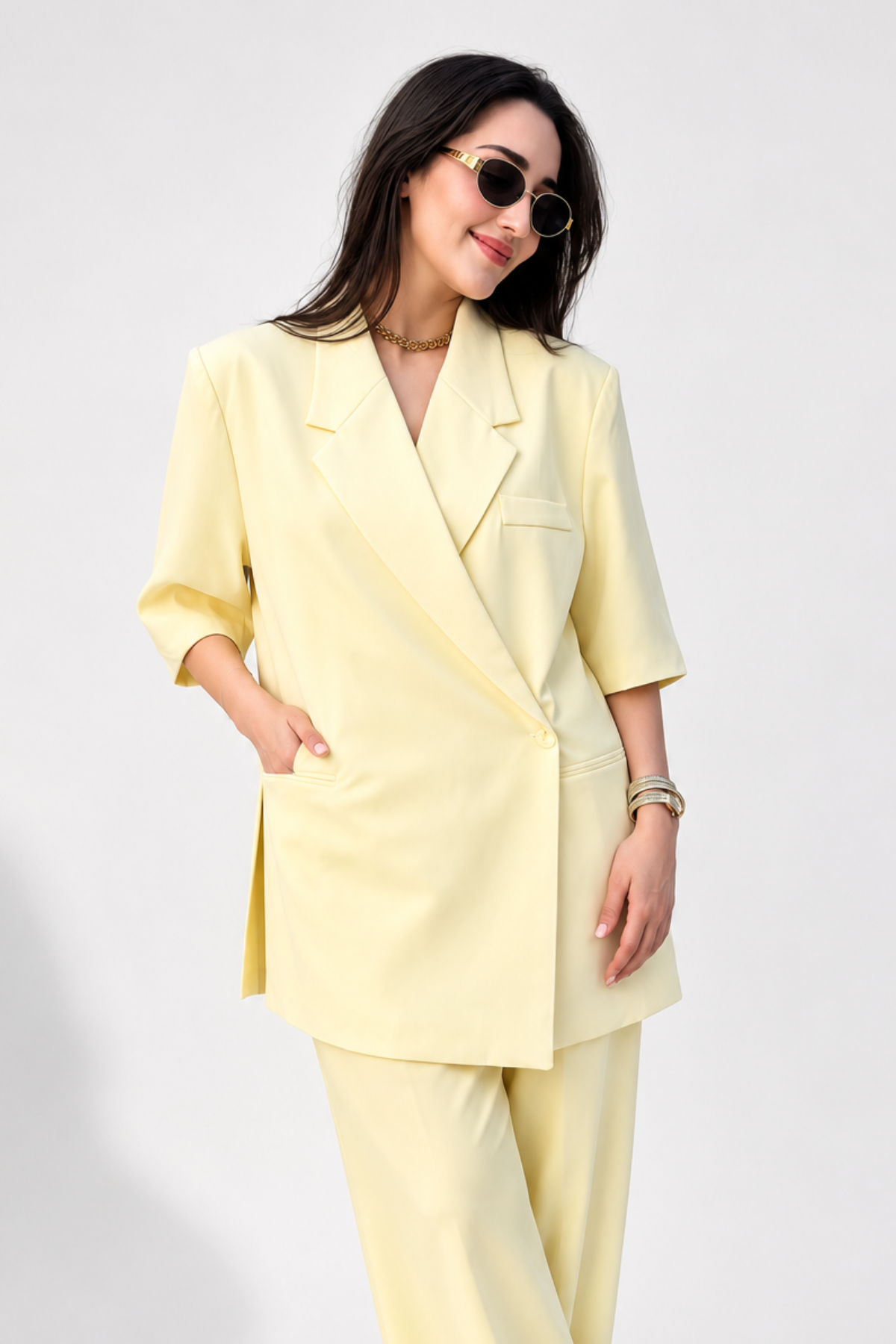 Kelsey — Blazer long croisé à coupe ample — Amielle Paris