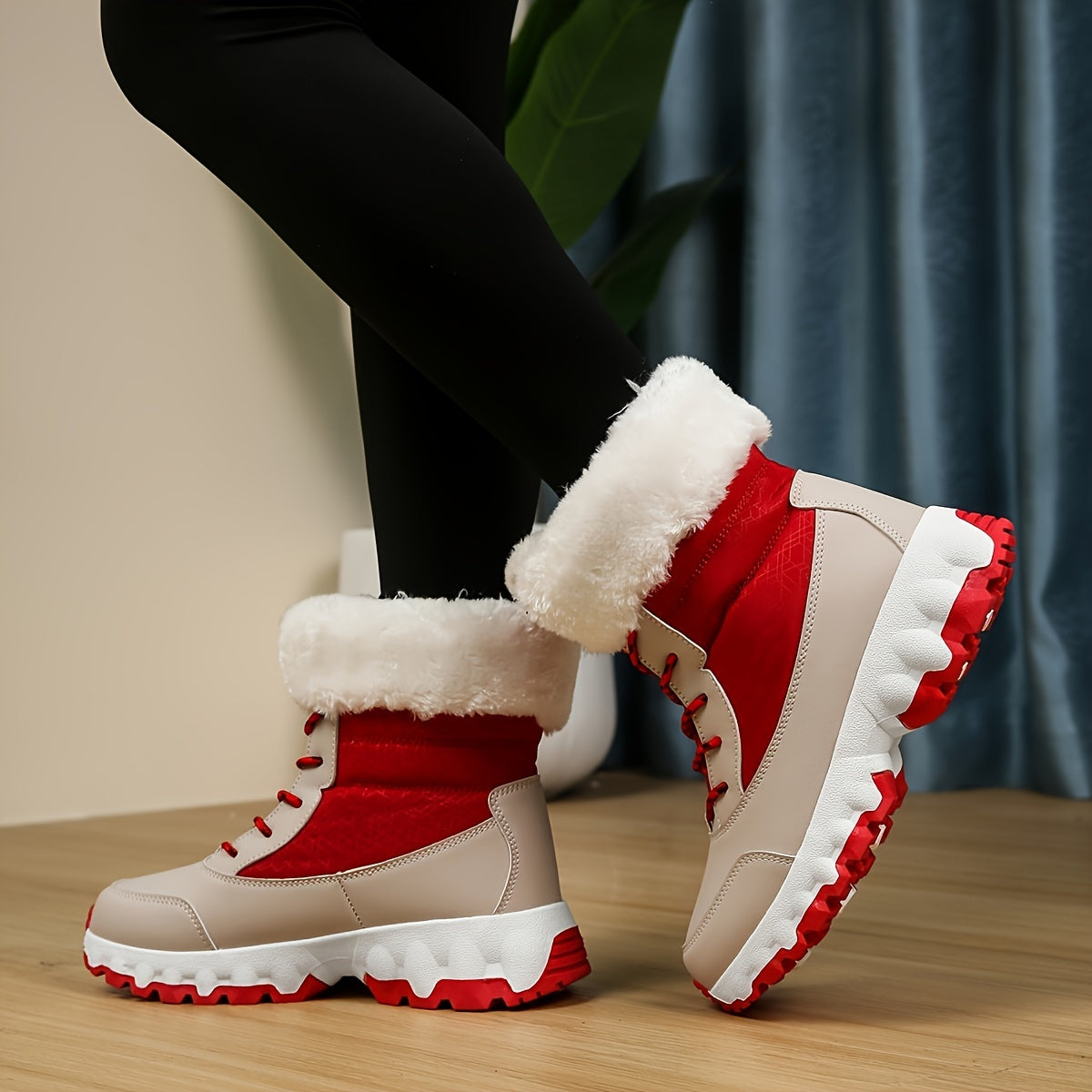 Bottines d'hiver à lacets et col en fausse fourrure — Amielle Paris