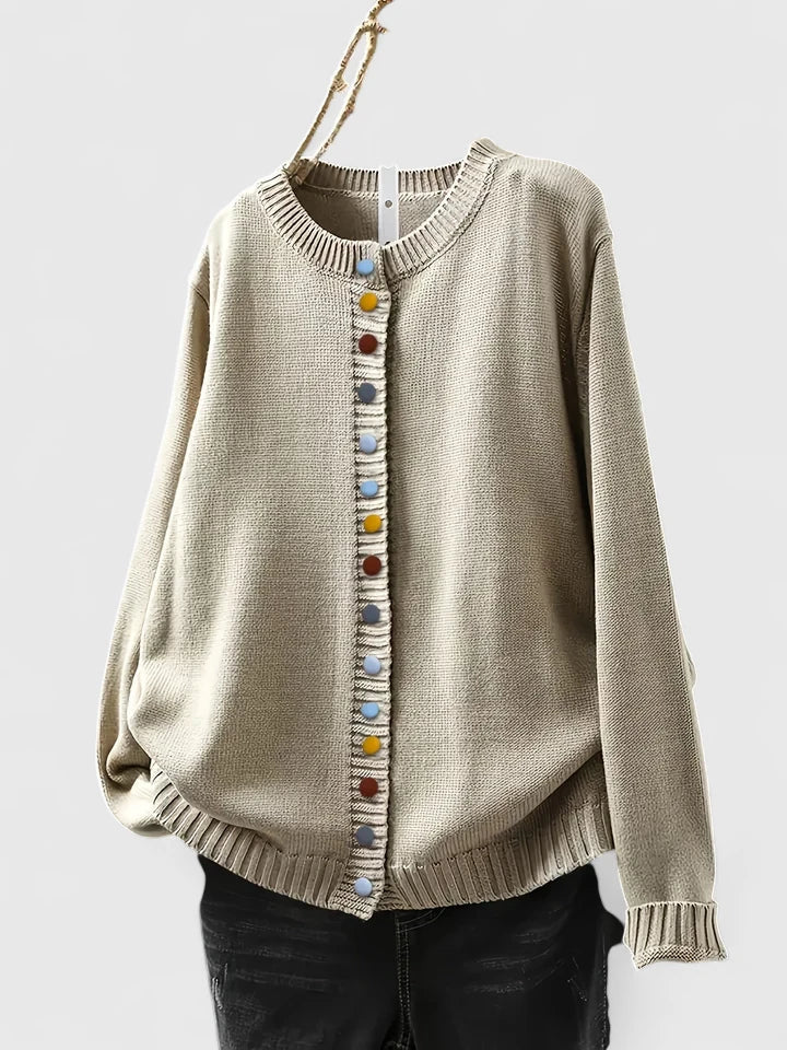 Gilet boutonné à col rond et bords côtelés — Amielle Paris