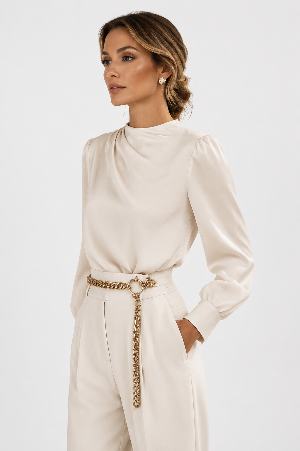 Blouse satinée à drapé asymétrique Lativa — Amielle Paris