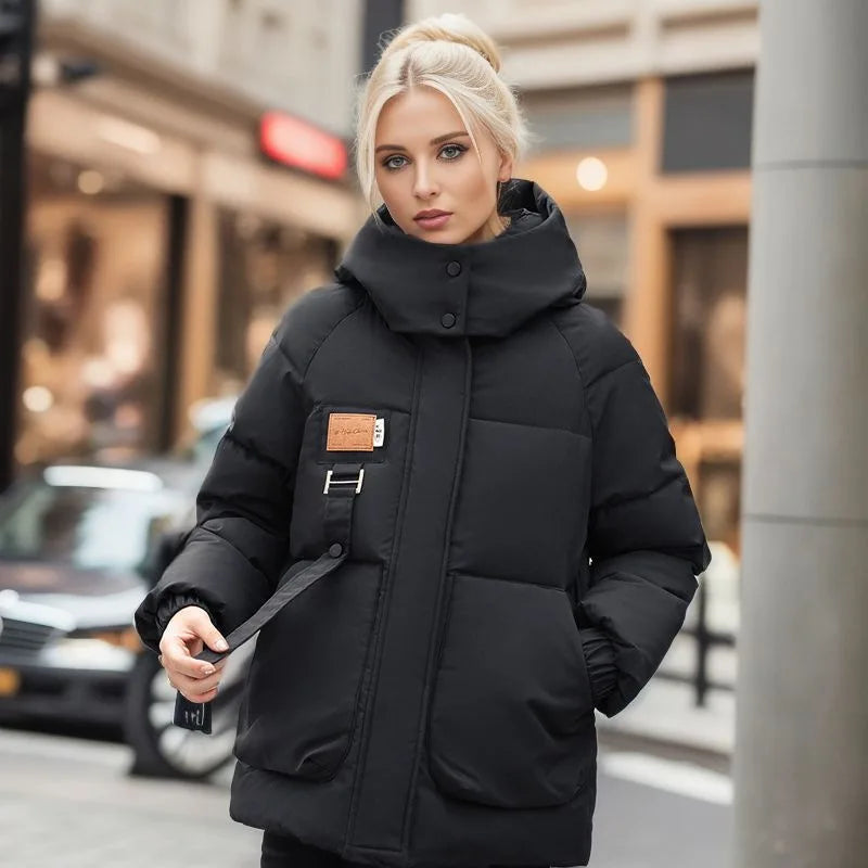 Riley — Doudoune longue zippée à capuche — Amielle Paris