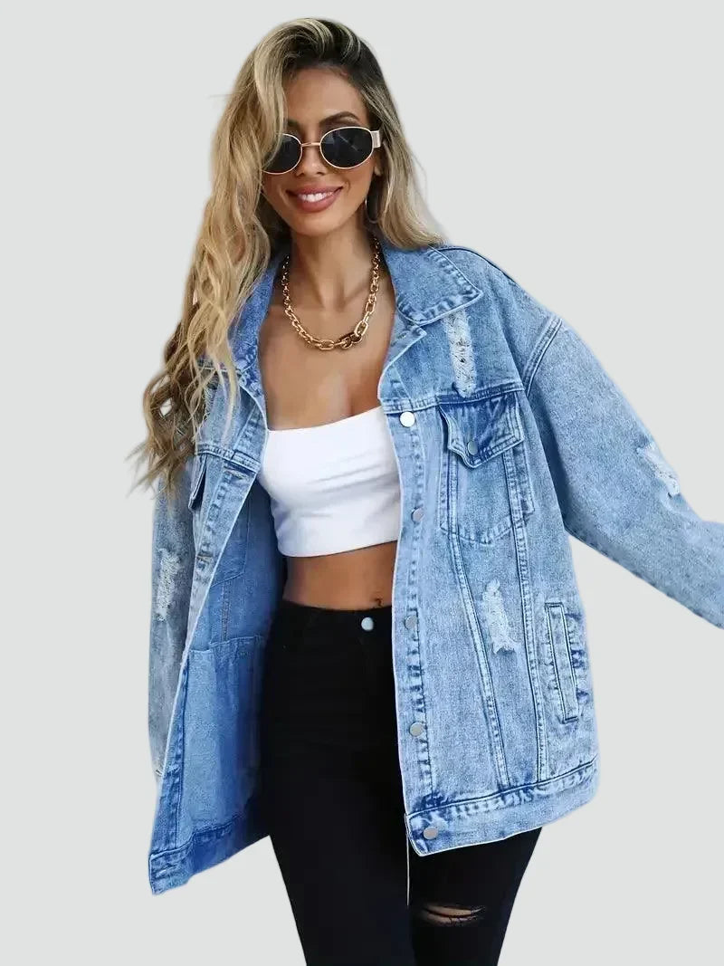 Veste ample en jean à détails usés — Amielle Paris