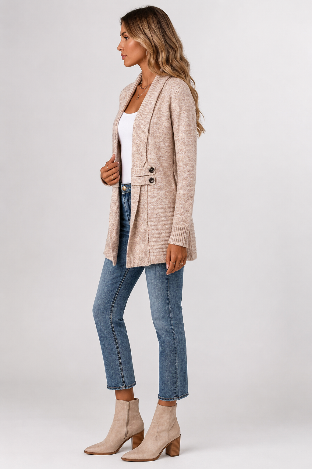 Cardigan long ouvert à col châle — Amielle Paris