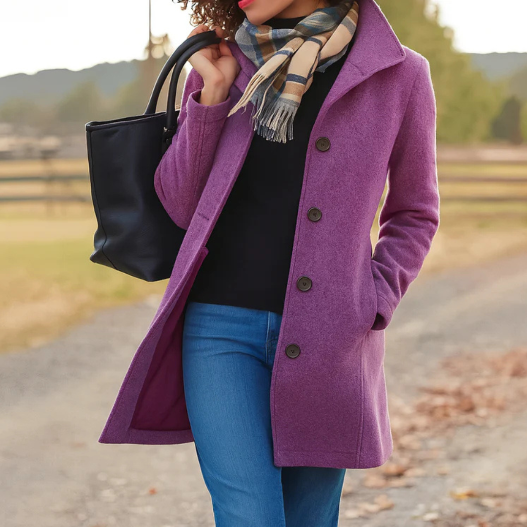 Manteau long à patte de boutonnage et revers — Amielle Paris