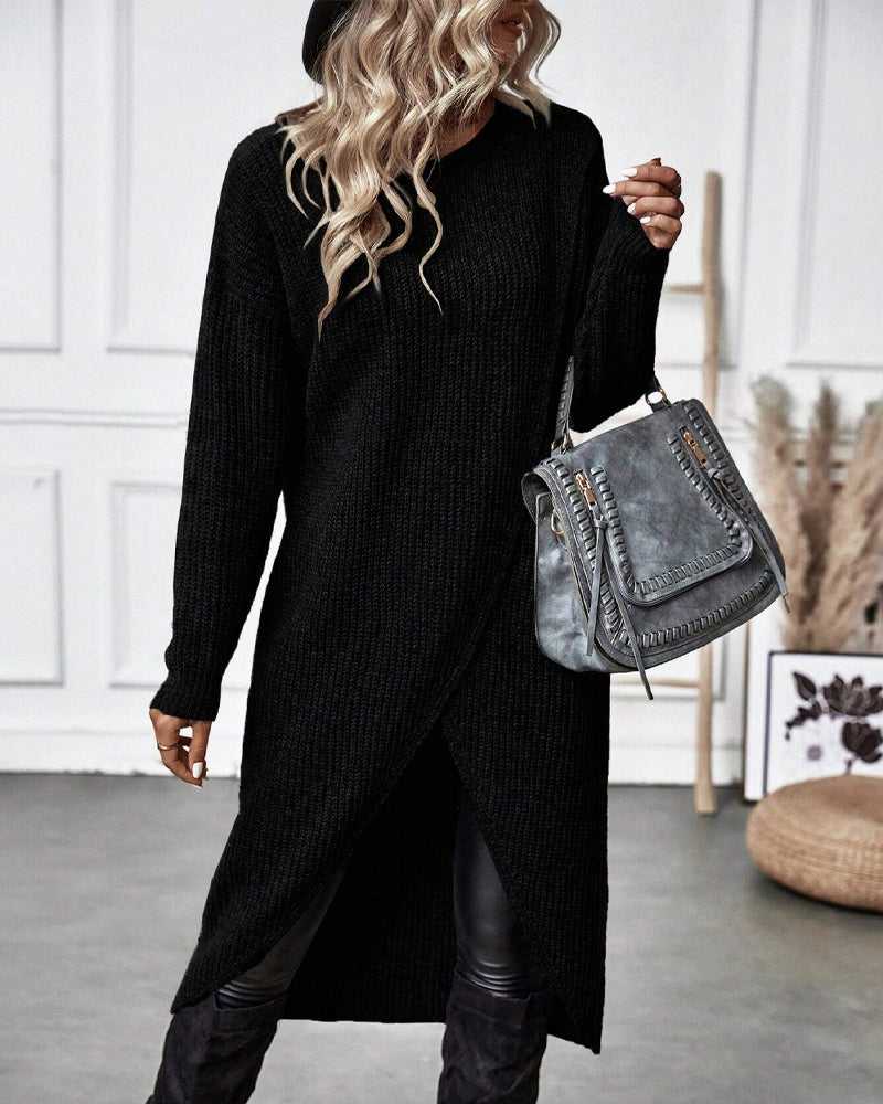Elowen — Robe pull à devant croisé asymétrique — Amielle Paris