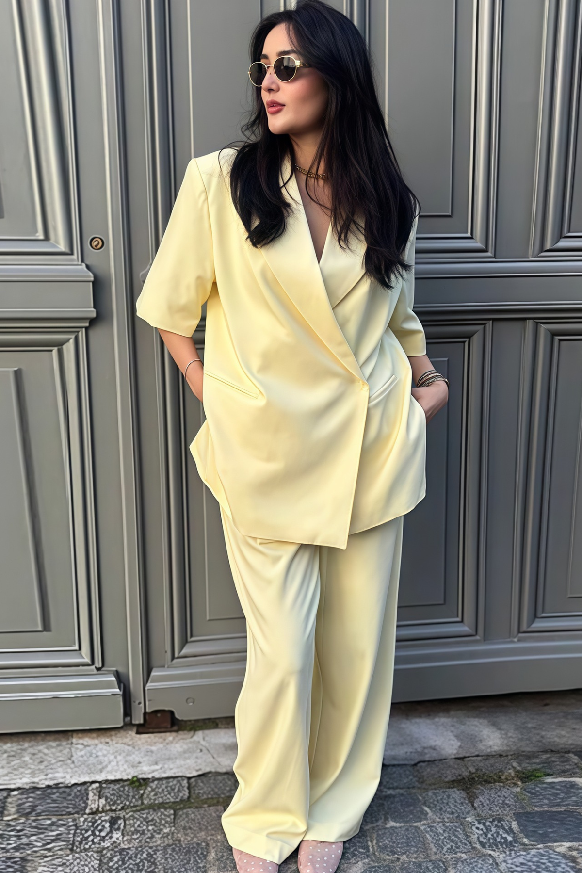 Kelsey — Blazer long croisé à coupe ample — Amielle Paris