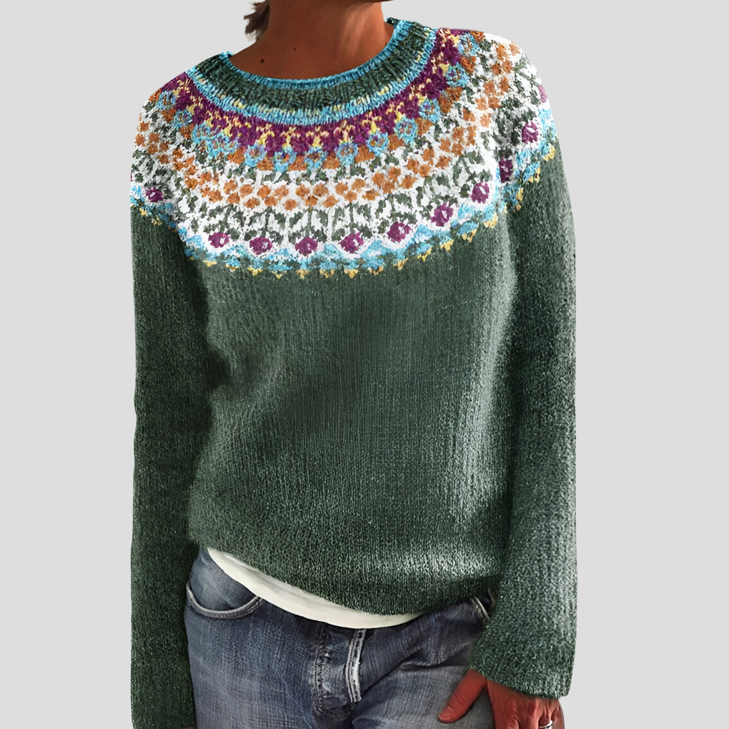 Fiona — Pull à motif floral et col rond — Amielle Paris