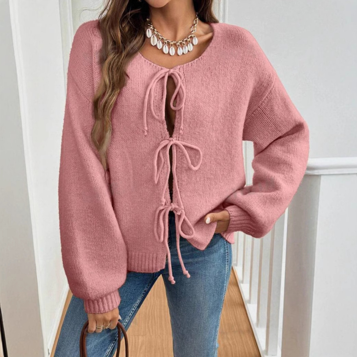 Gilet à liens noués et encolure ronde — Amielle Paris
