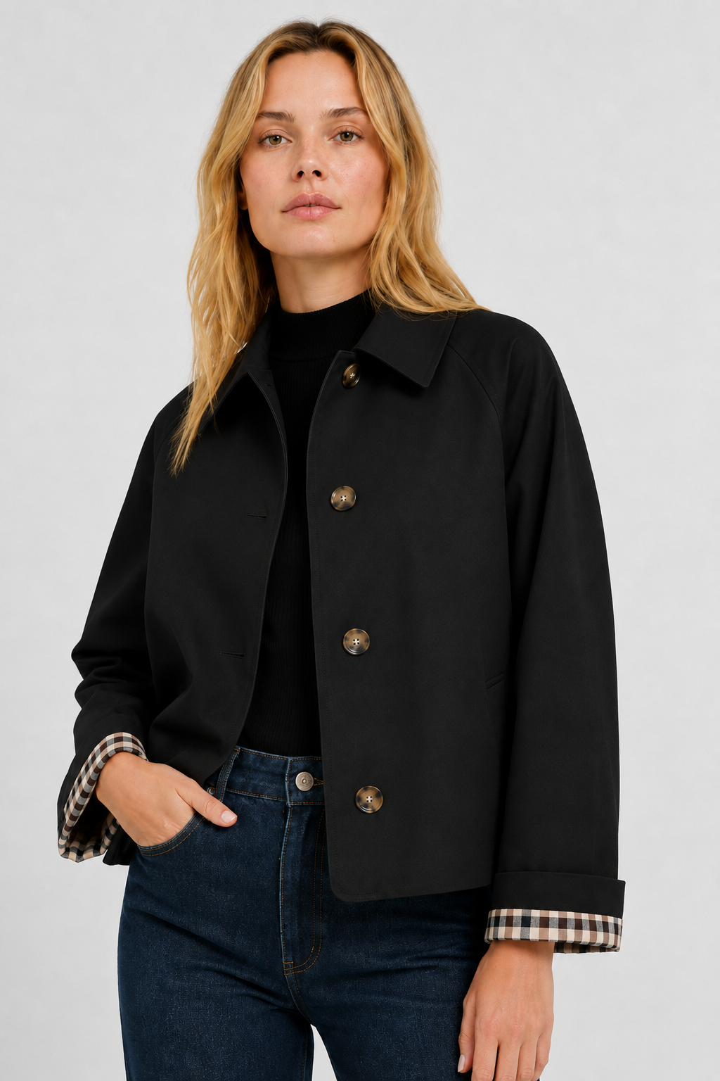 Veste légère à revers vichy — Amielle Paris