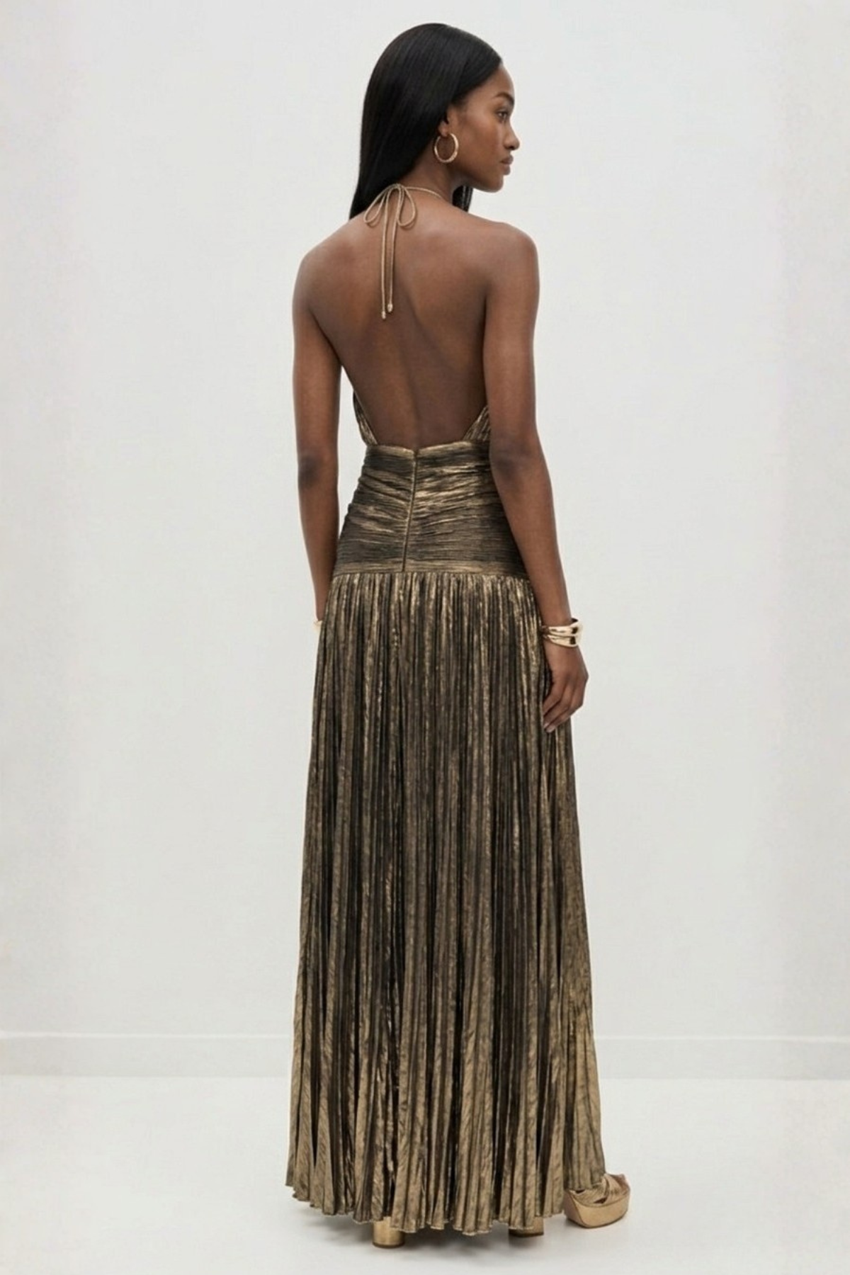 Robe longue plissée métallisée — Aurelia — Amielle Paris