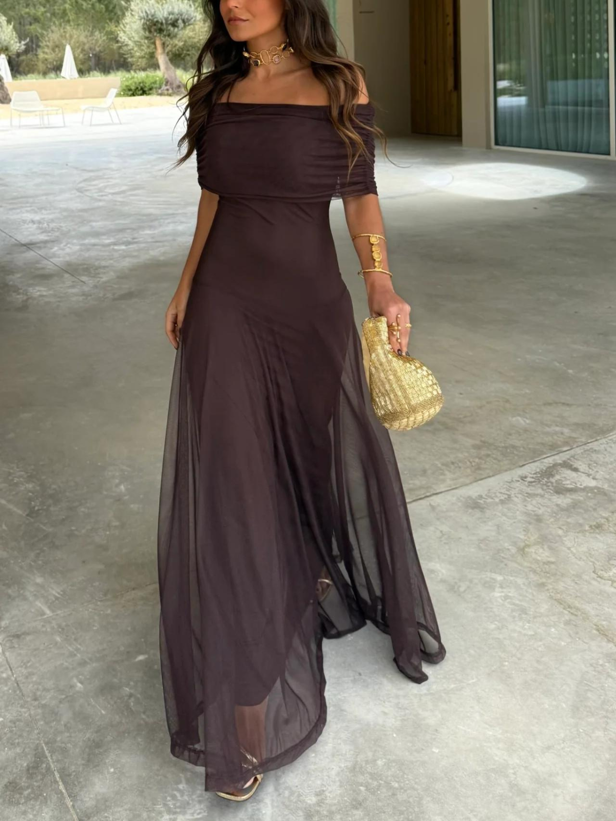 Victoire — Robe longue à encolure Bardot — Amielle Paris