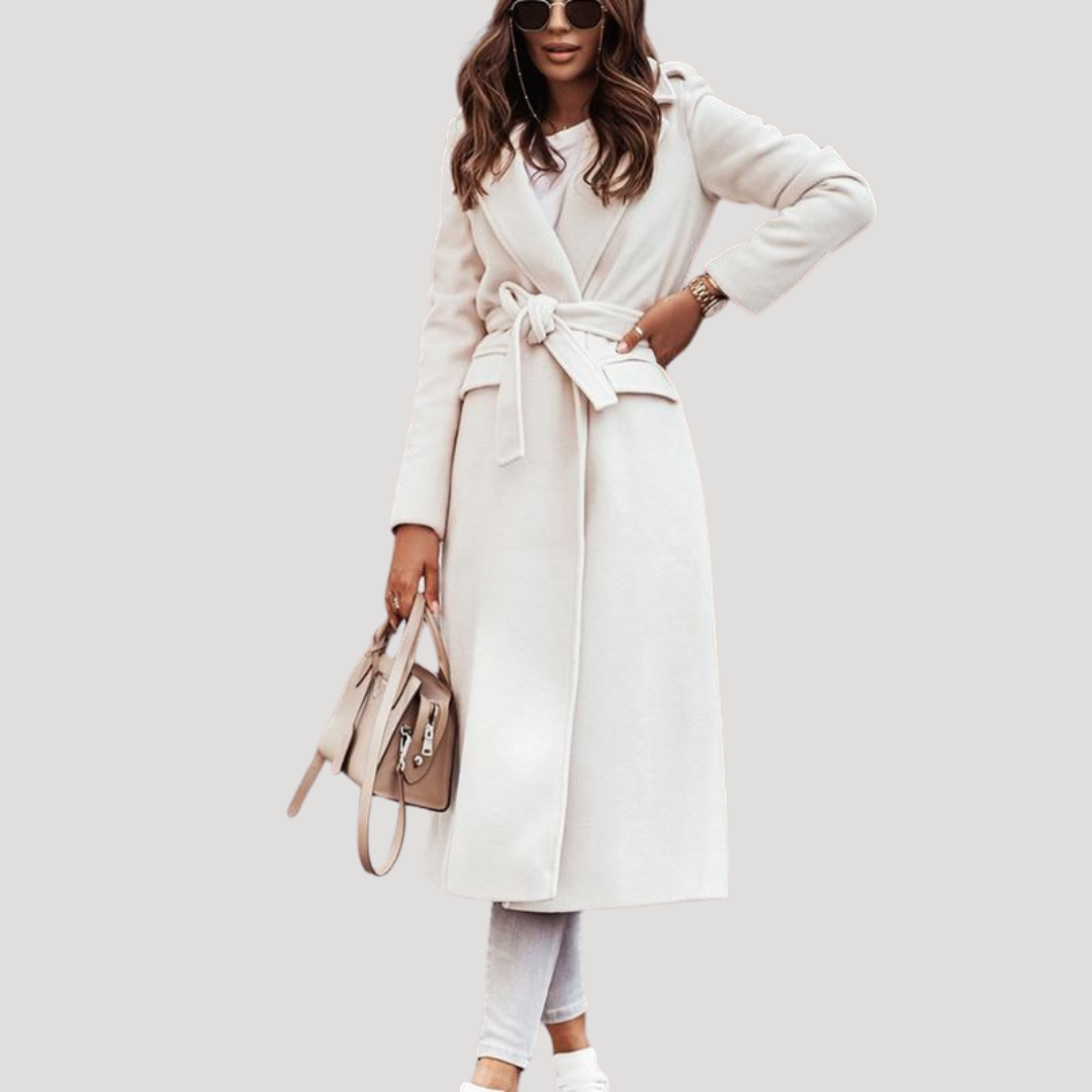 Manteau long à revers et ceinture à nouer — Amielle Paris