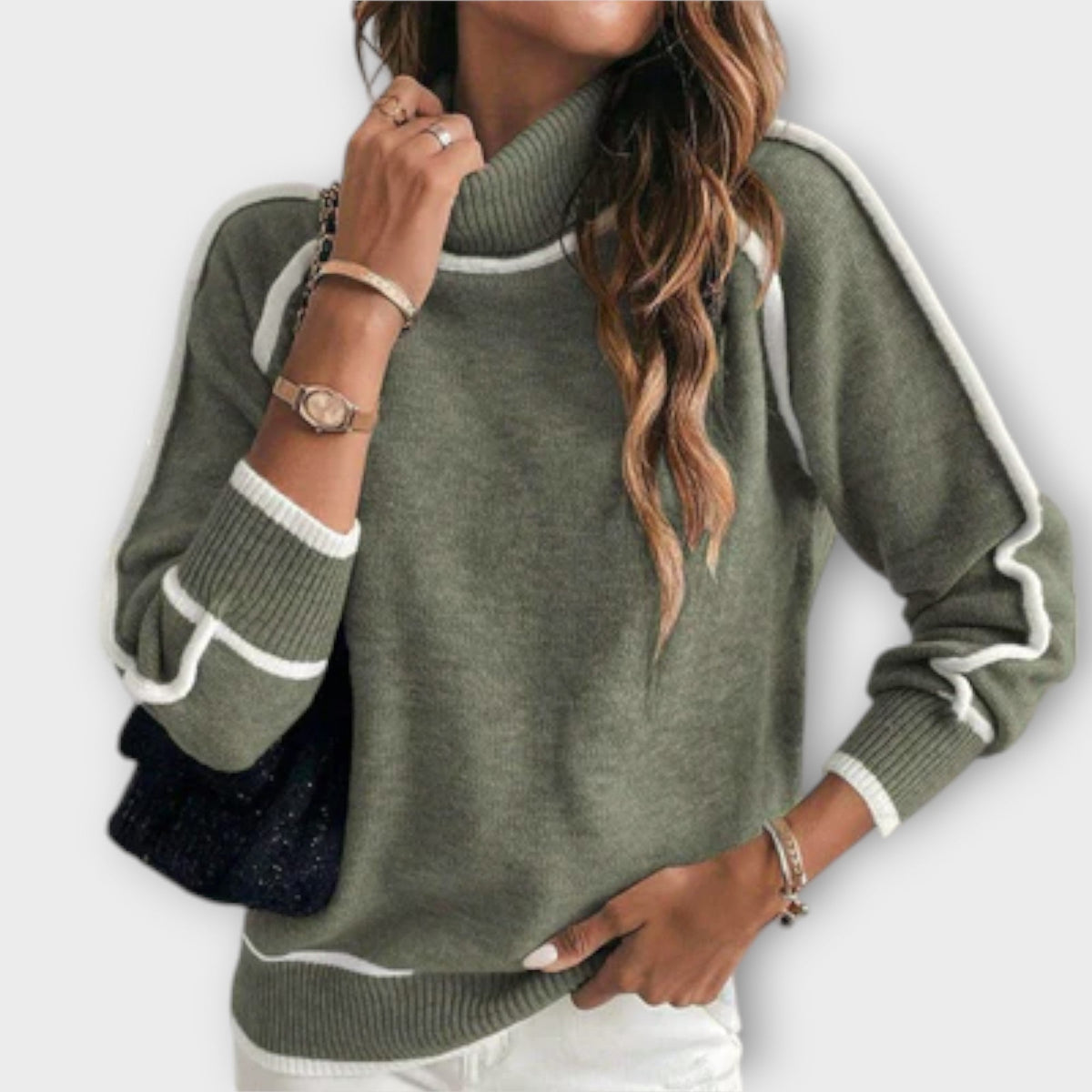 Christine | Pull olive à rayures contrastées