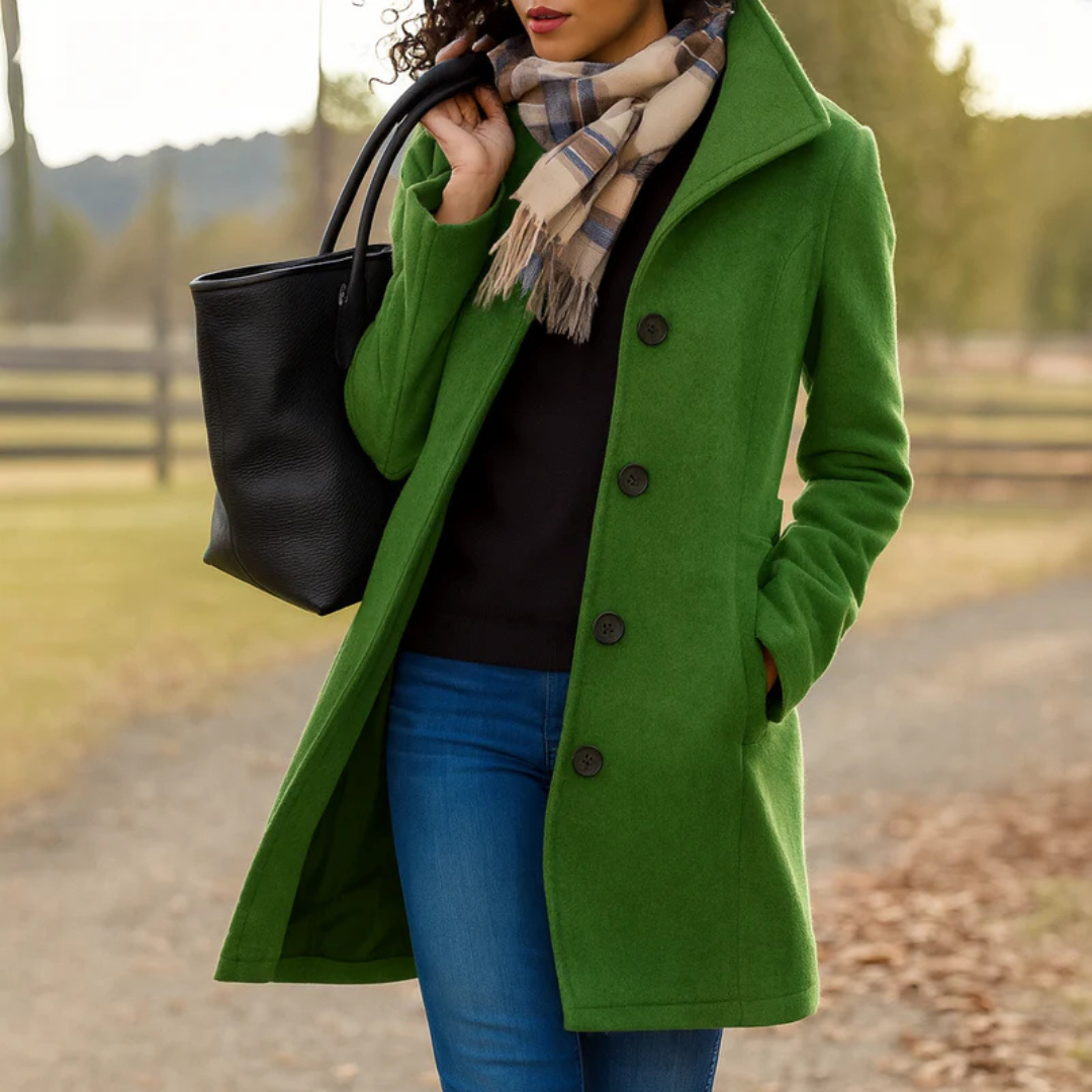 Manteau long à patte de boutonnage et revers — Amielle Paris